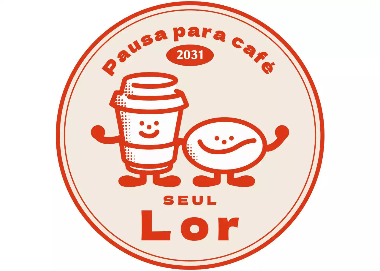 Logótipo de personagem de café retro em vermelho-laranja