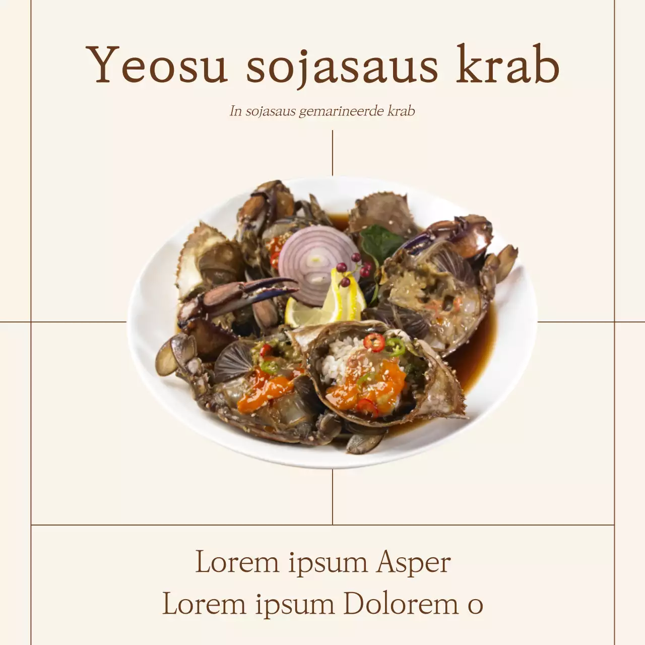 Promoot eenvoudige sojasaus krab eten in beige en bruin