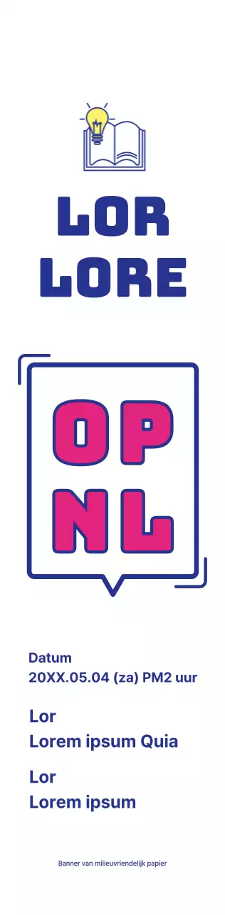 De opening van een bibliotheek aankondigen met een eenvoudig bubbeltekstconcept in marineblauw en paars