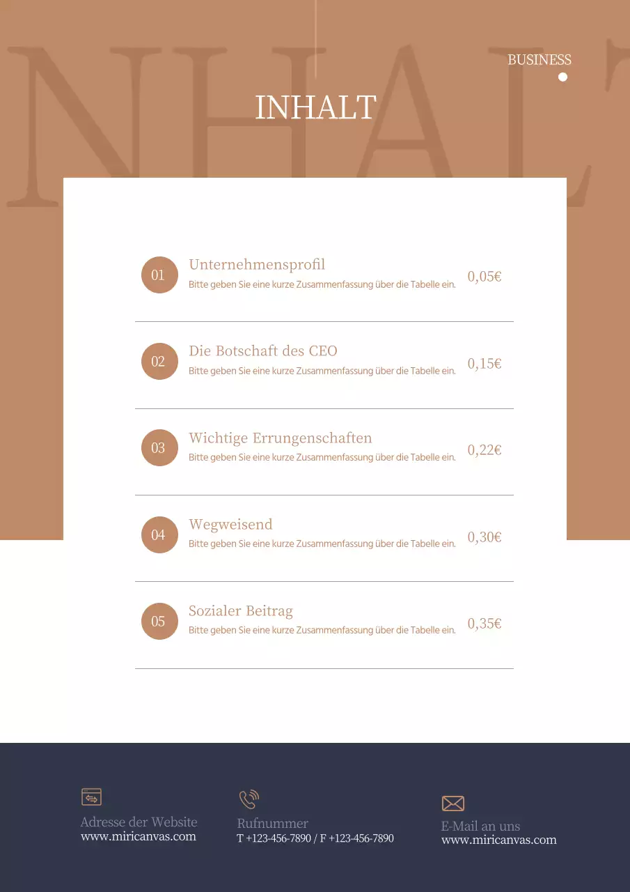 Einfaches typografisches Geschäftsangebot vertikal in Marineblau und Braun