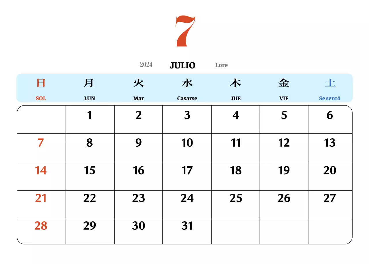 Calendario nostálgico de concepto retro en rojo y azul