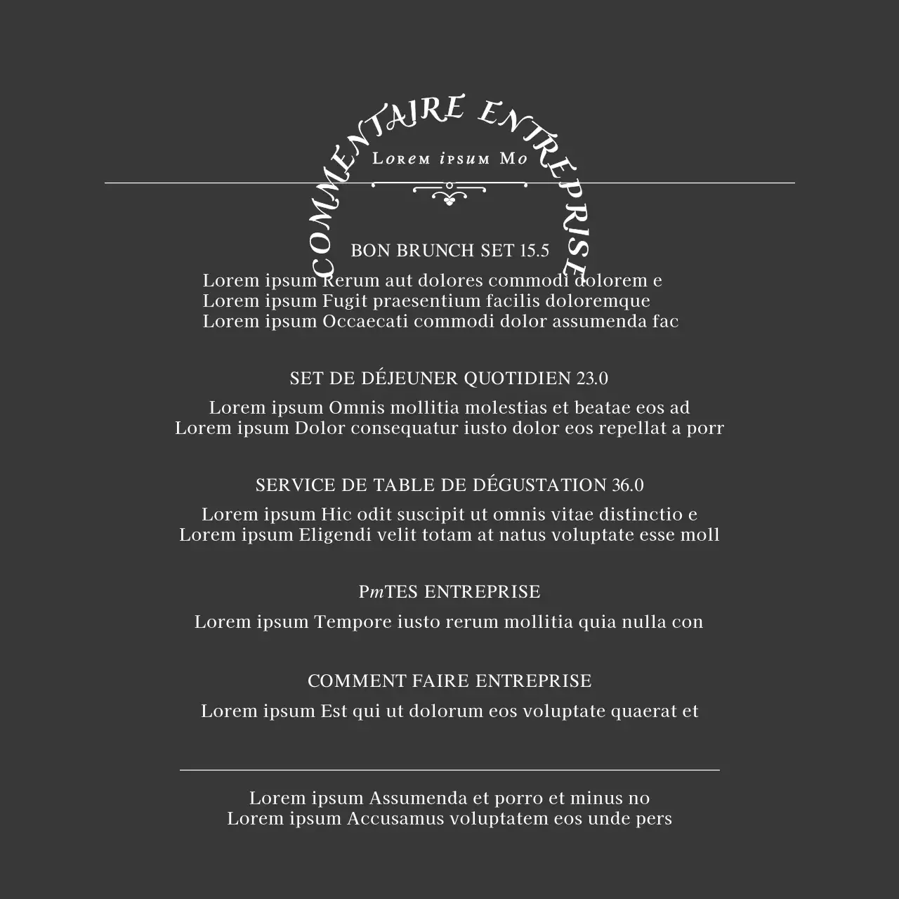 Un restaurant au concept simple, en noir et blancPlanification des menus et fixation des prix