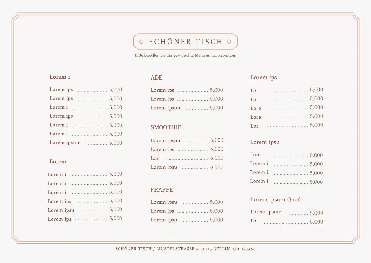 Modernes Cafe-Menü