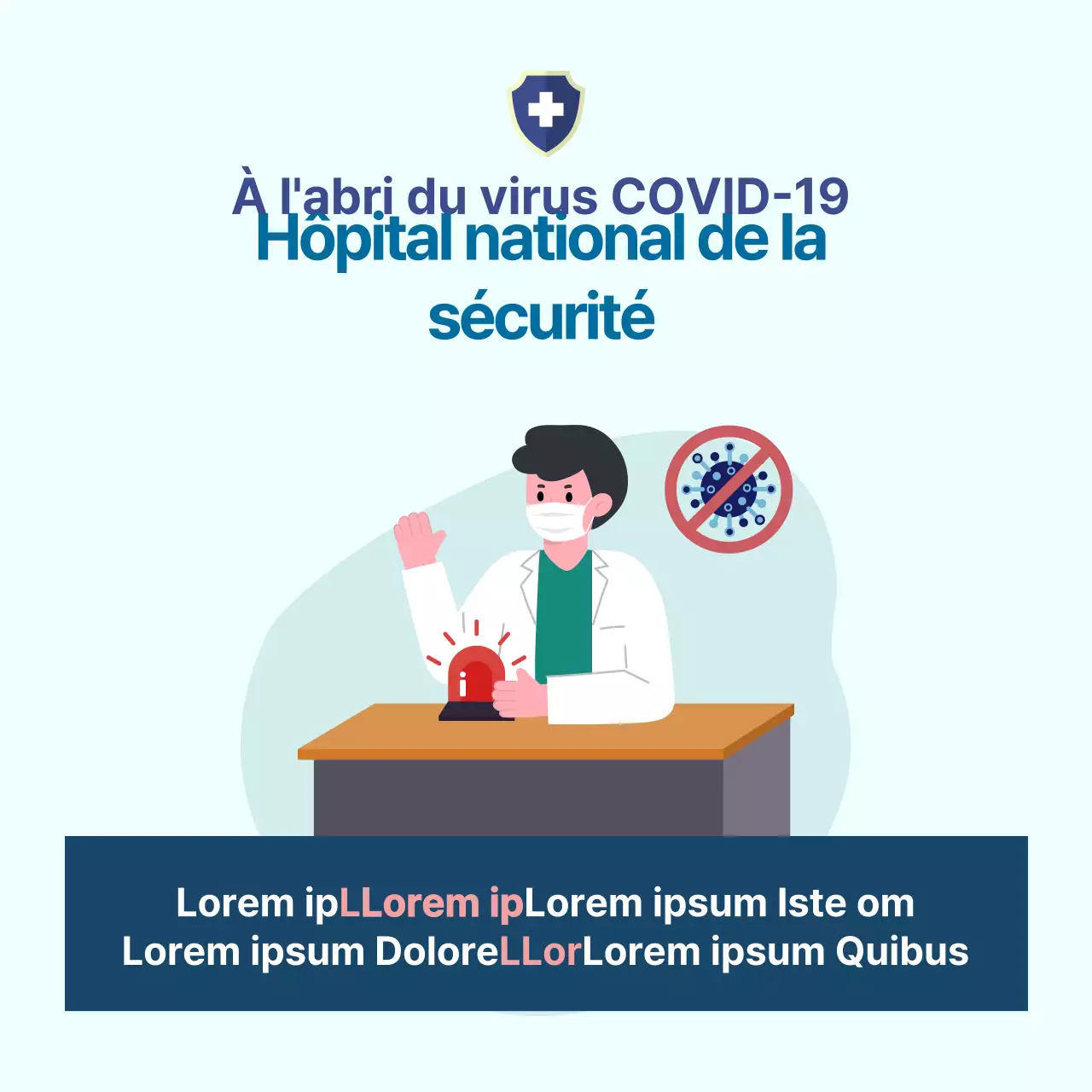 Avis de l'hôpital de secours Corona avec illustration en bleu clair