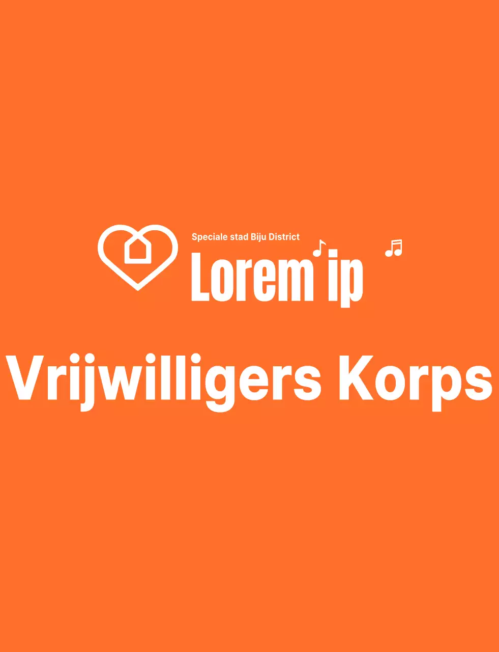 Ritmische tekst logo stijl in oranje en wit Vrijwilligersorganisatie