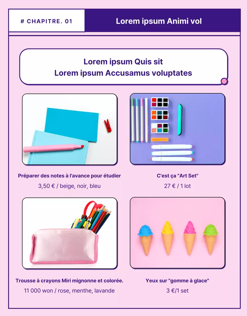 Une collection d'illustrations au trait roses et mauves pour la rentrée scolaire.