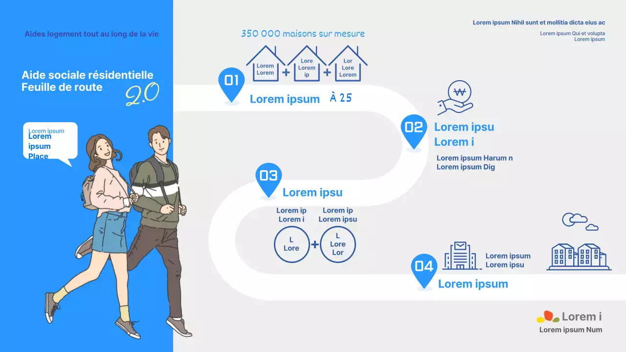 Feuille de route pour le logement et le bien-être des jeunes 2.0 avec fond bleu et illustrations