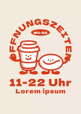 Die niedlichen Kaffeefiguren von Red Orange informieren Sie über die Öffnungszeiten