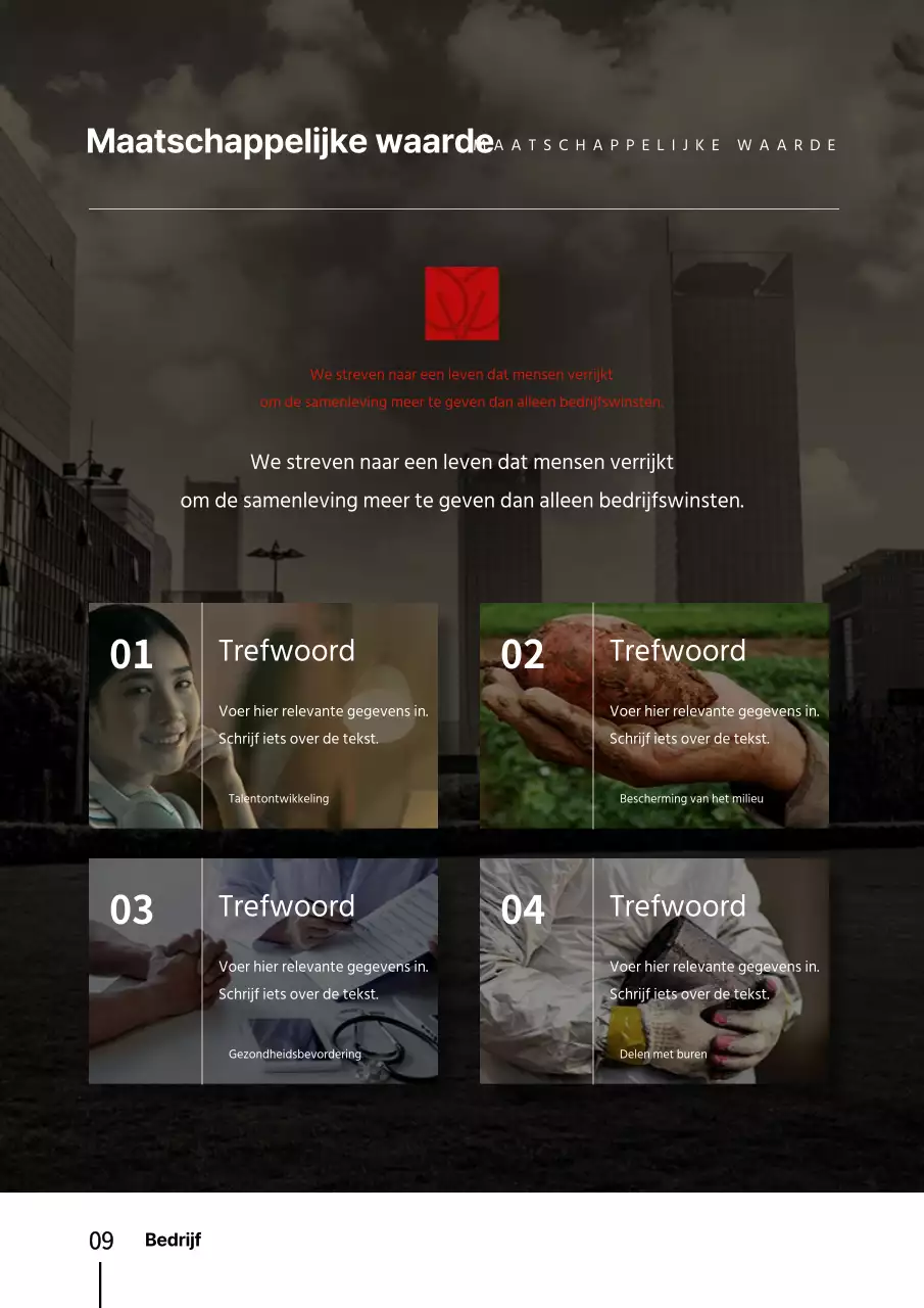 Sjabloon voor verticaal document met op rood en zwart geïnspireerd zakelijk profiel