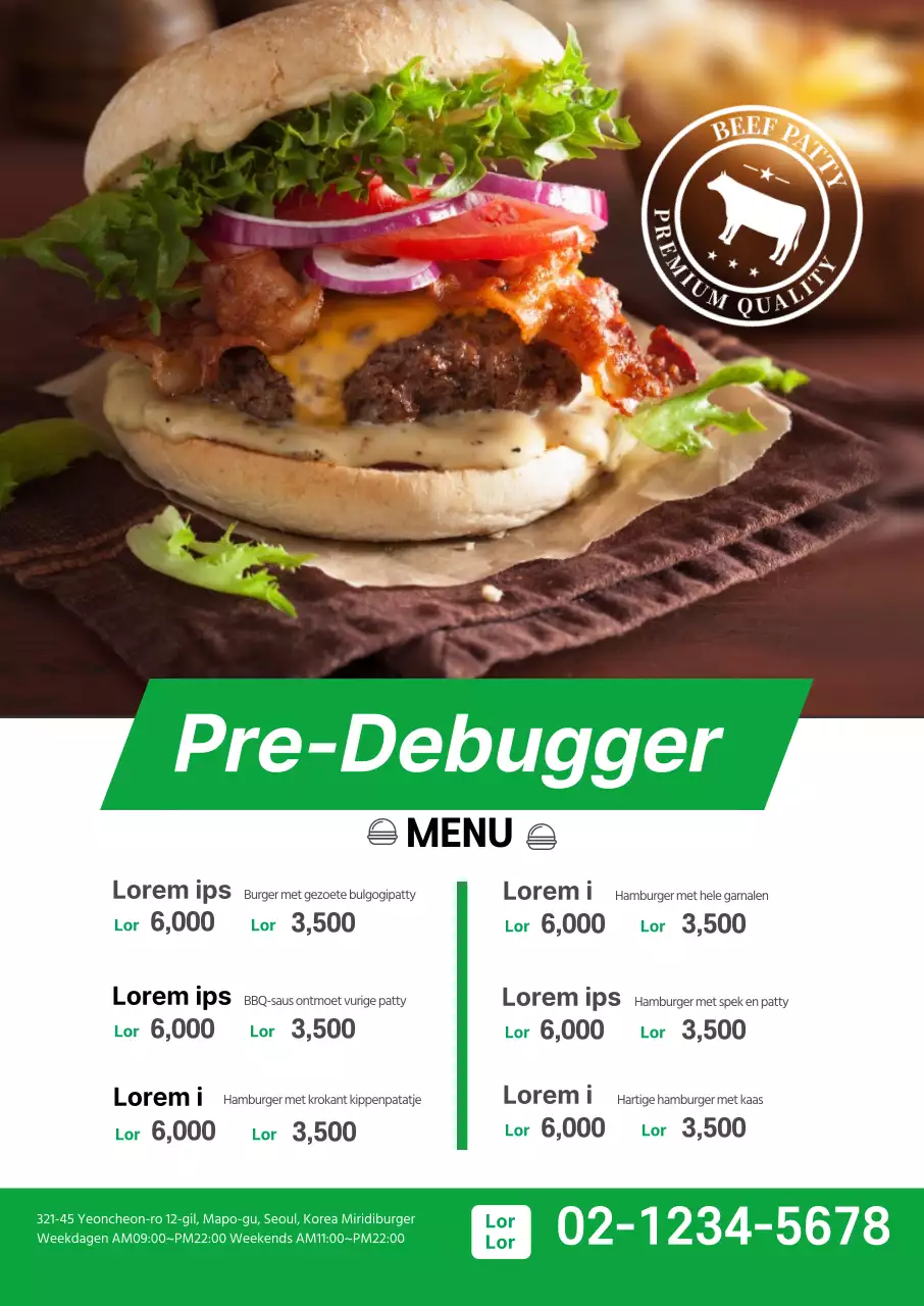 Groene foto benadrukt schoon restaurant hamburgermenuGroene foto benadrukt schoon restaurant hamburgermenu