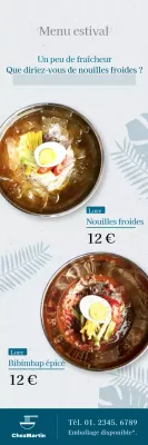 Bannière X de nouilles froides d'été en bleu clair et bleu marine