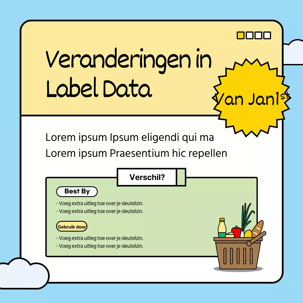 Introductie van de beleidswijzigingen van dit jaar met een schattig konijntje in een lichtblauw en groen kleurenschema