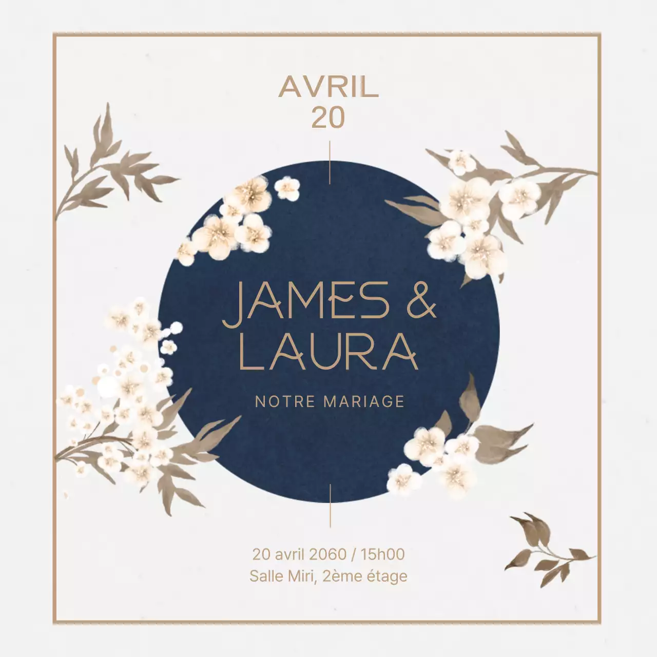 Une invitation de mariage sentimentale avec un motif floral beige