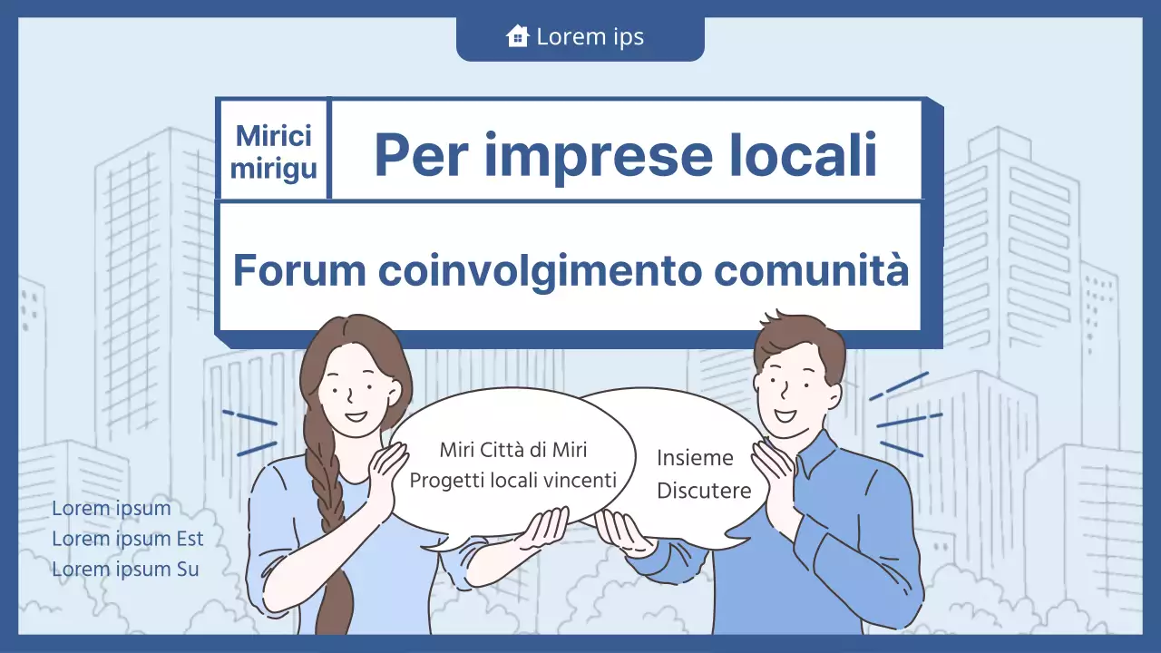Miniatura su YouTube di una discussione sul coinvolgimento della comunità con un'illustrazione di colore blu.