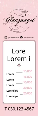 Sauberes Nagelstudio-Menü mit rosa Illustrationen