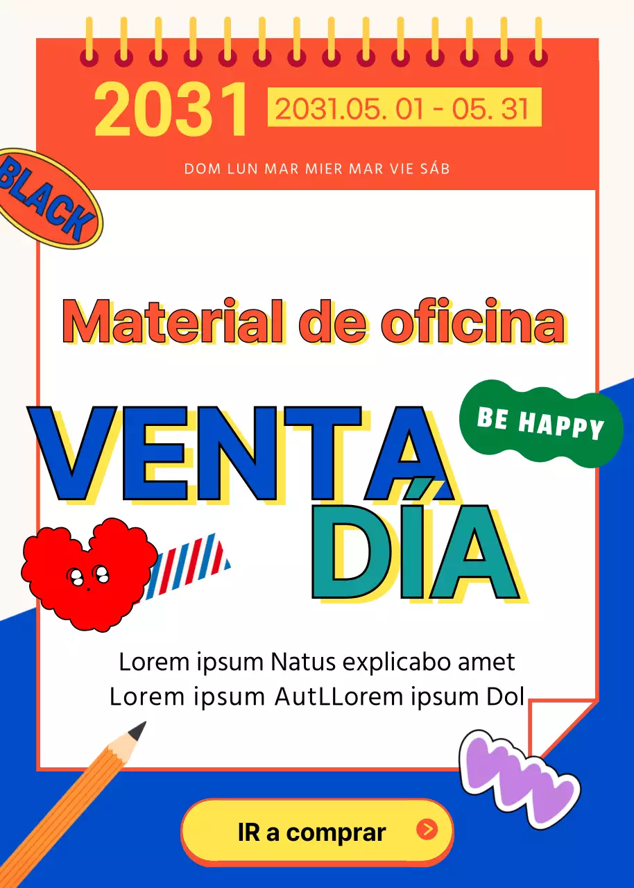 Colorida venta de material de oficina para el Día del Trabajo en naranja y azul