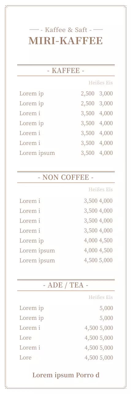 Einfaches Café-Menü-Banner in Weiß und Braun