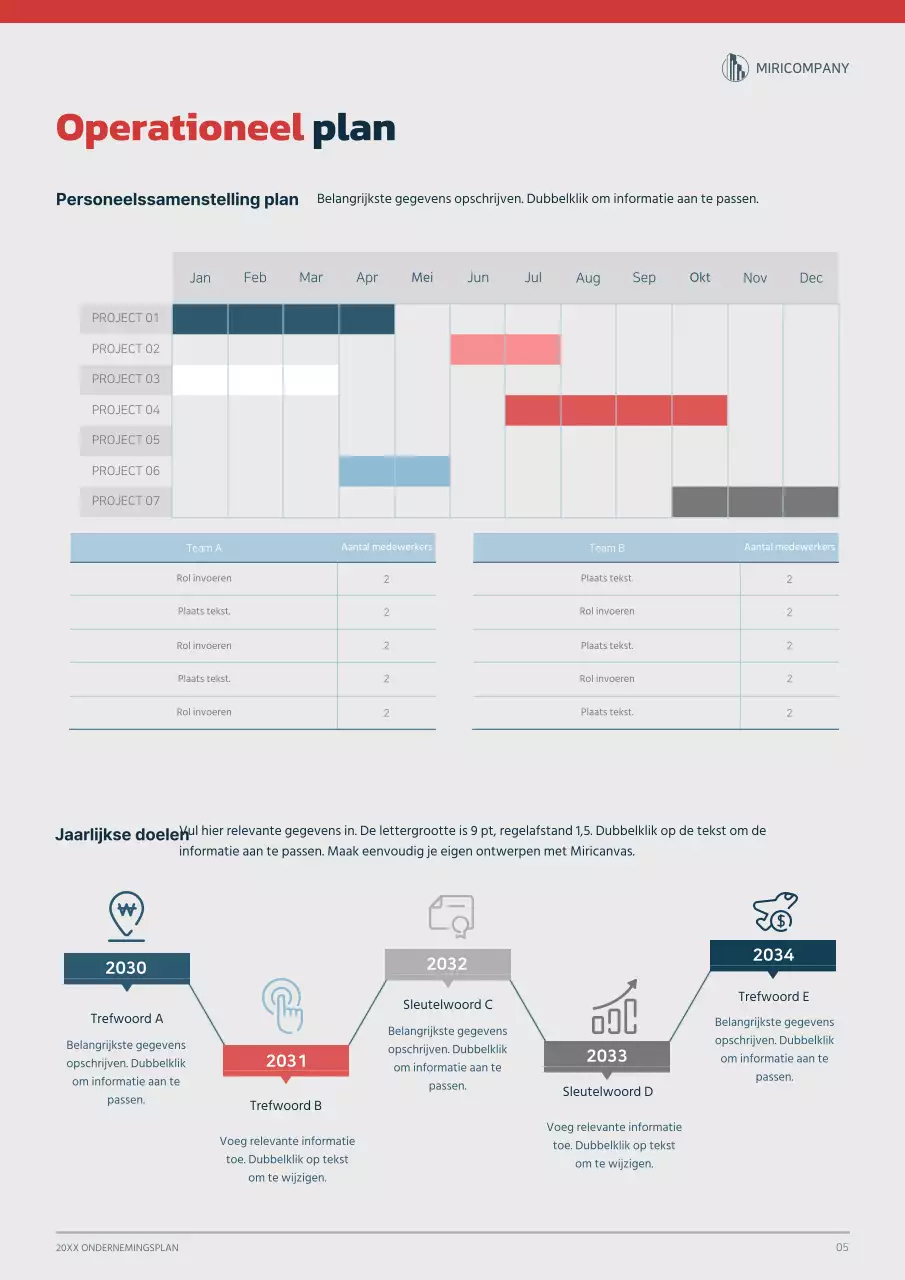 Grafisch concept ondernemingsplan in marineblauw en rood