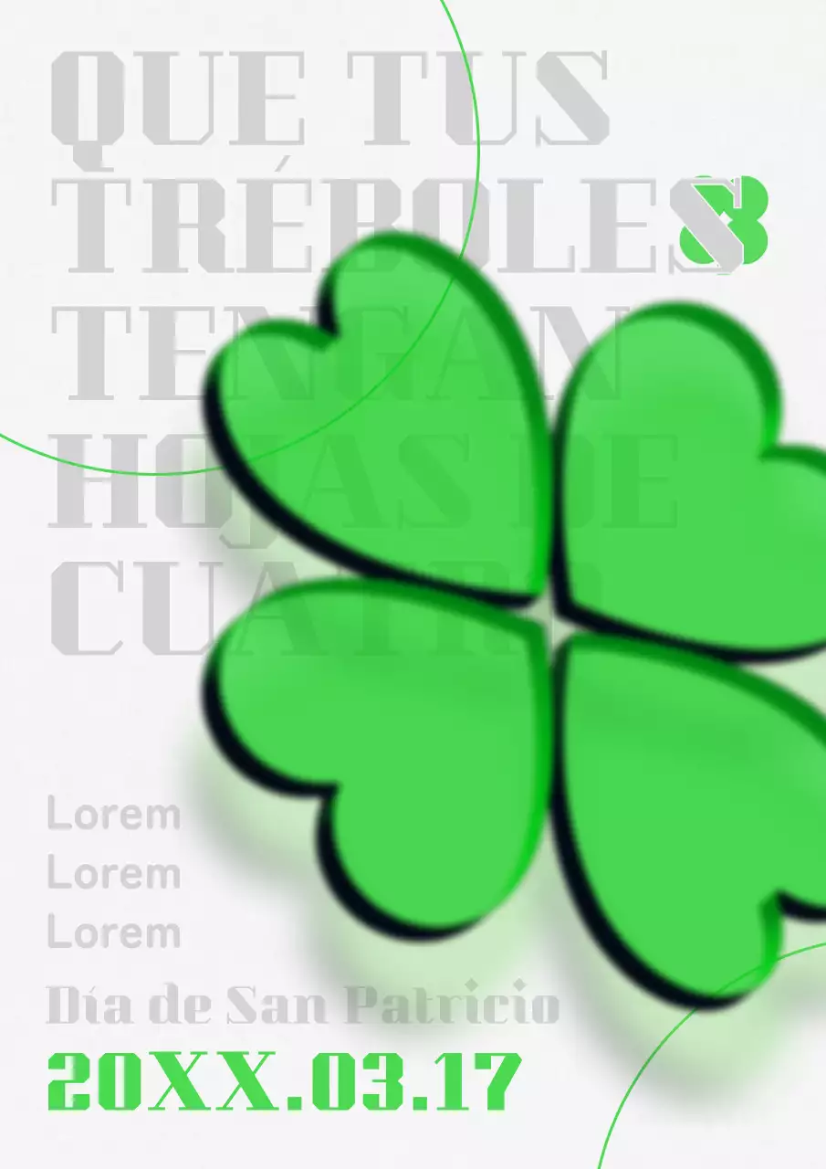 Verde transparente ilustración 3D trébol de cuatro hojas diseño simple cartel