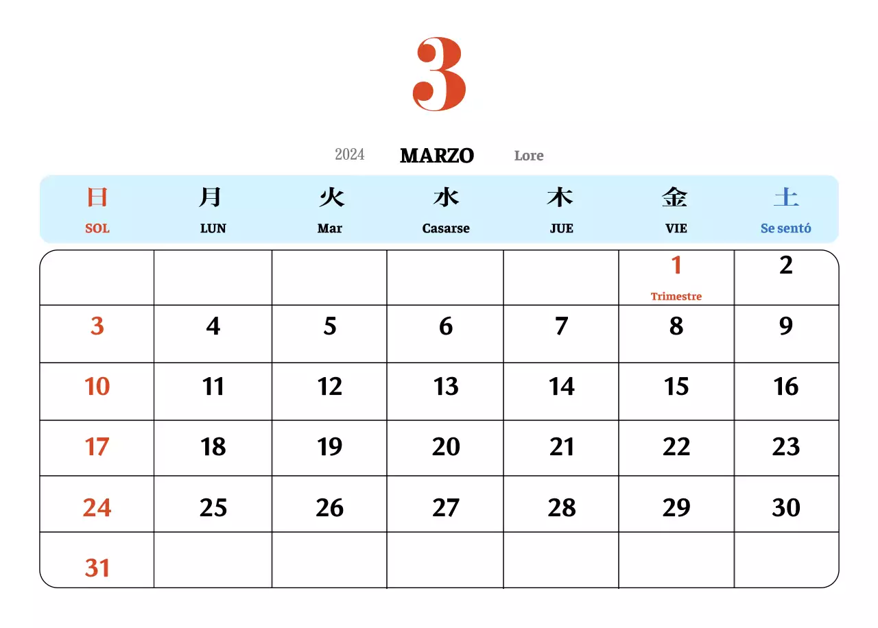 Calendario nostálgico de concepto retro en rojo y azul