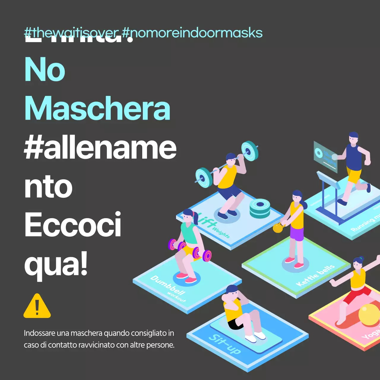 Un tema colorato e alla menta per l'annuncio della rimozione della maschera da palestra