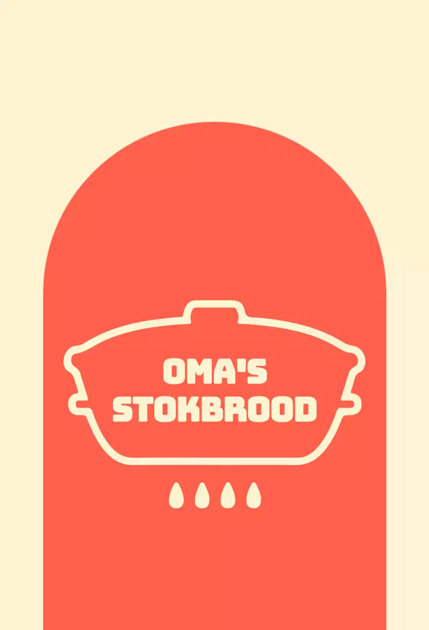 Oma's stokbroodwinkel balsa met gebogen rode vormen op een ivoorkleurige achtergrond