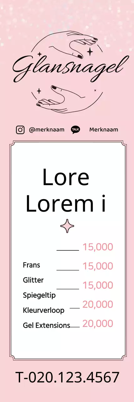 Schoon nagelstudio menu met roze illustraties