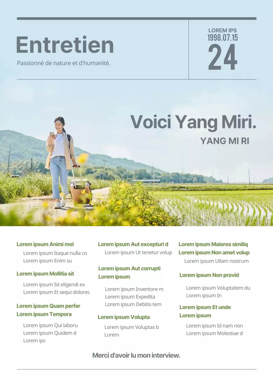 C.V. simple de type entretien avec une couverture de magazine de photographie de nature