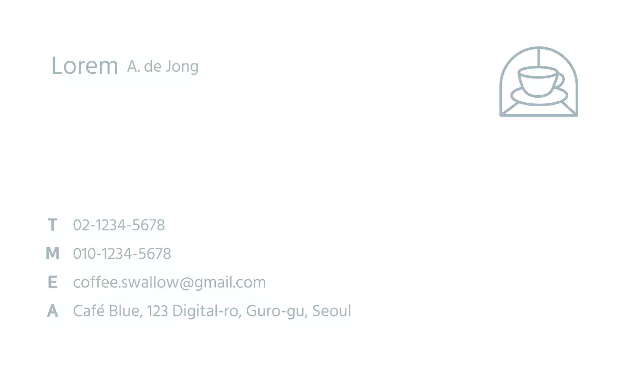 Pastel lichtblauw eenvoudig koffiepictogram visitekaartje voor een café