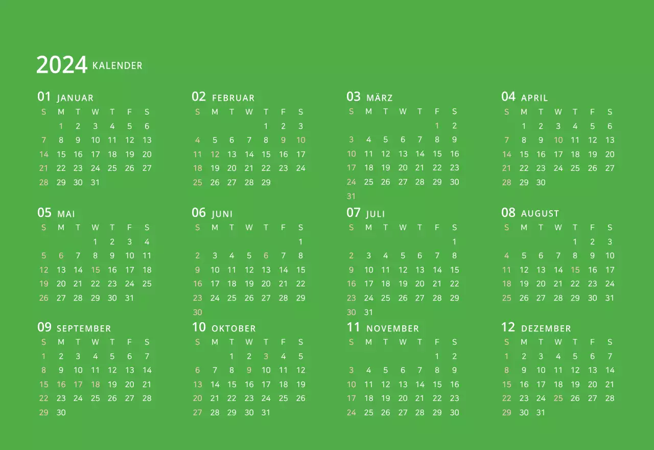 Niedlich illustrierter grüner Tischkalender mit Familienthemen