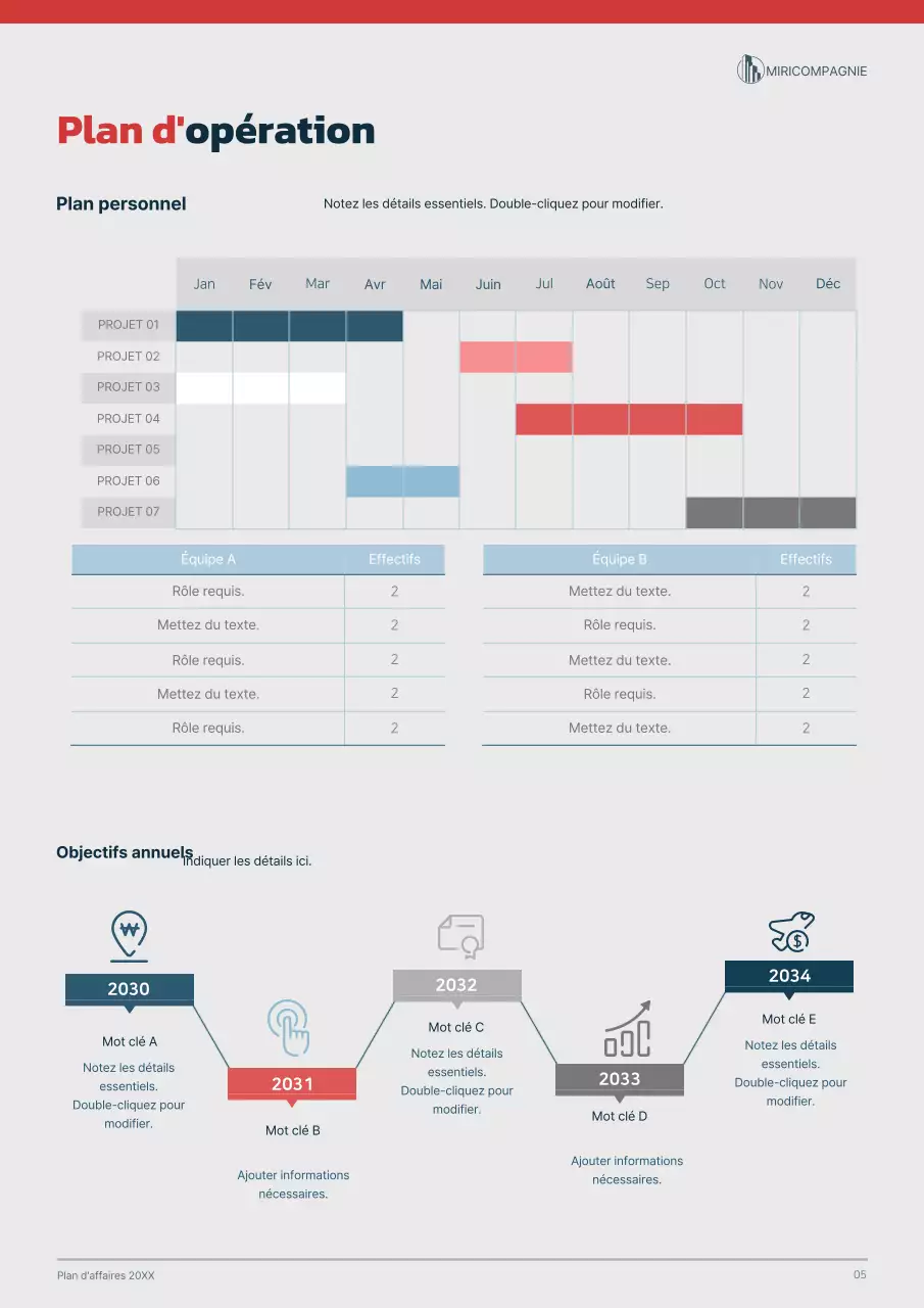 Concept graphique de plan d'affaires en bleu marine et rouge