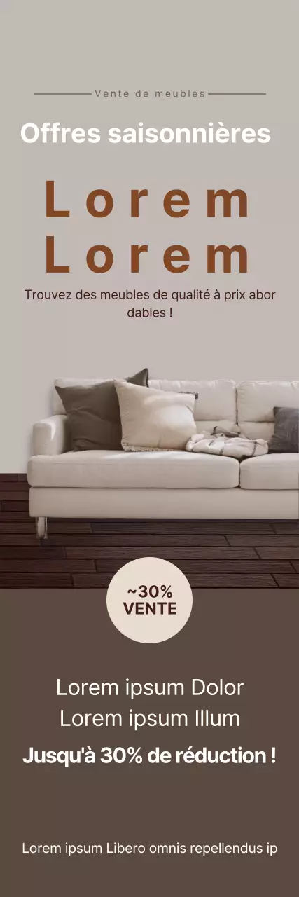La photographie brune met en évidence la promotion d'un événement de mobilier d'intérieur soigné