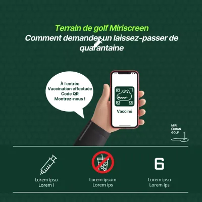 Annonce de l'application de l'écran du laissez-passer de quarantaine pour les terrains de golf avec un concept d'illustration vert apaisant