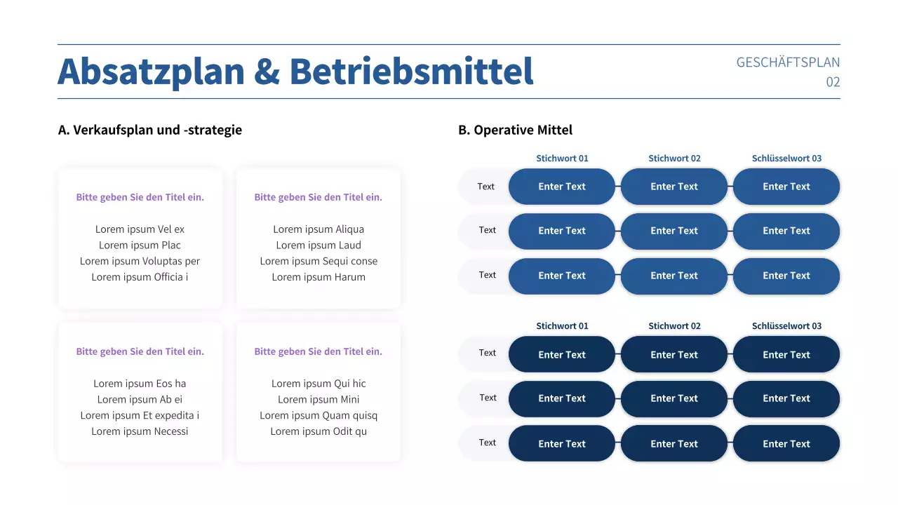 Businessplan-Präsentation mit einem lila und blauen Farbverlauf Konzept