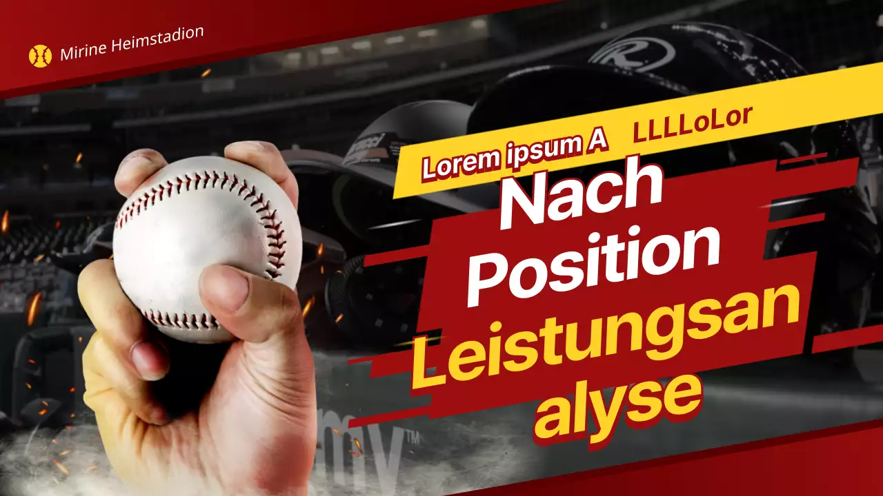 Internationales Baseball-Power-Analytics-Thema mit rot-gelbem, leidenschaftlichem Stadionkonzept