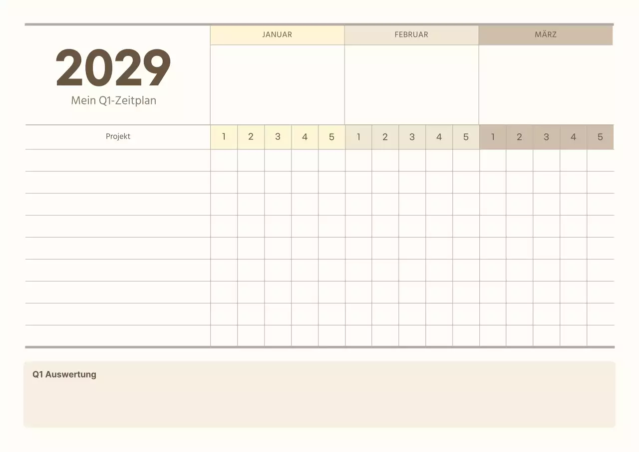 Gelber Quartalskalender mit klarem Konzept