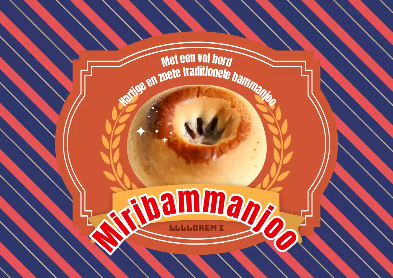 Een retro-geïnspireerde poster voor de lancering van Bam Manju met een kampatroon.