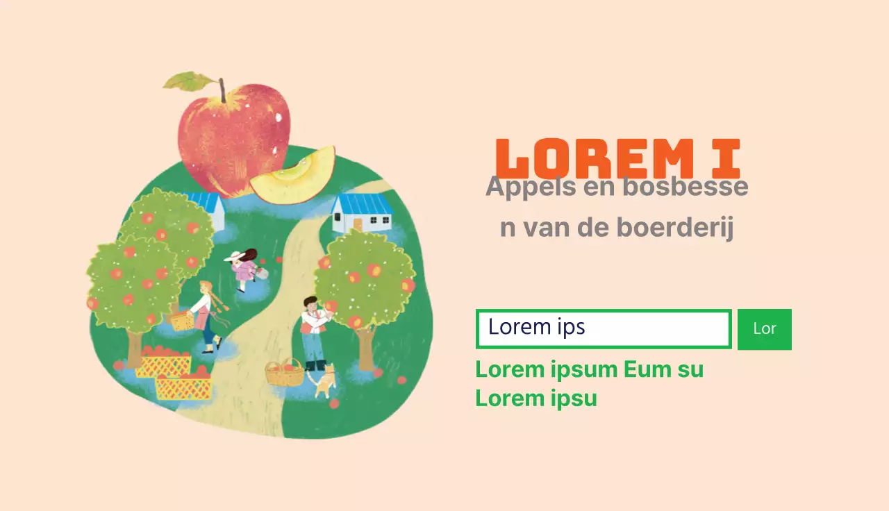 Schattige boerderij met oranje illustraties