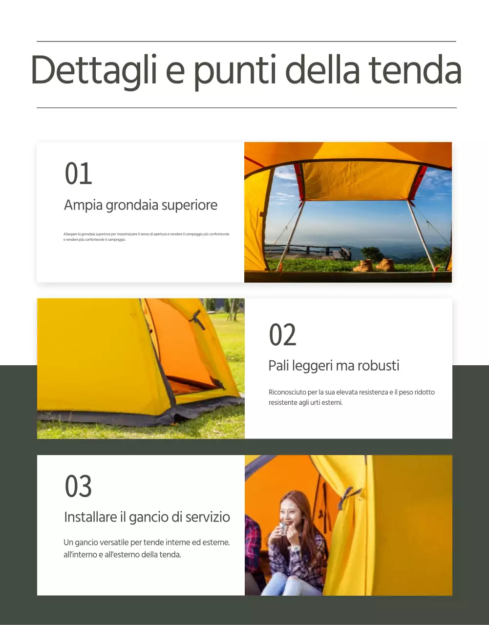 Tenda a cupola Wadiz con un layout pulito in verde fluorescente