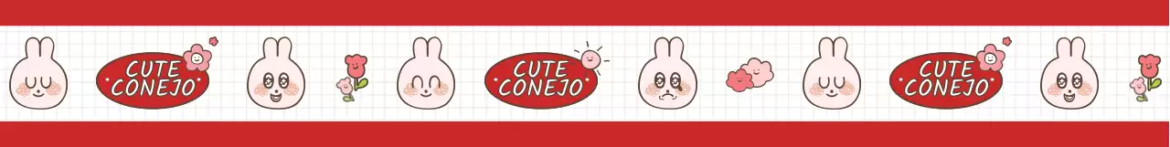 Patrón de ilustración de conejito rojo y blanco en un estilo adorable y tierno