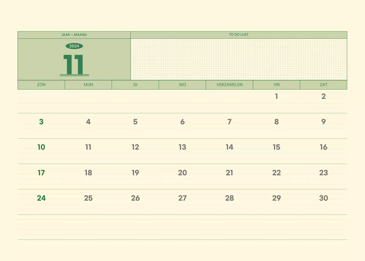 SAT D-day notitieblok concept wandkalender in groen en lichtgeel