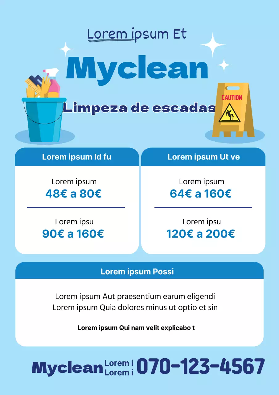 Ilustração azul a promover um serviço de limpeza limpo