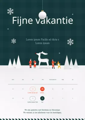 Fijne feestdagen vakantiekalender