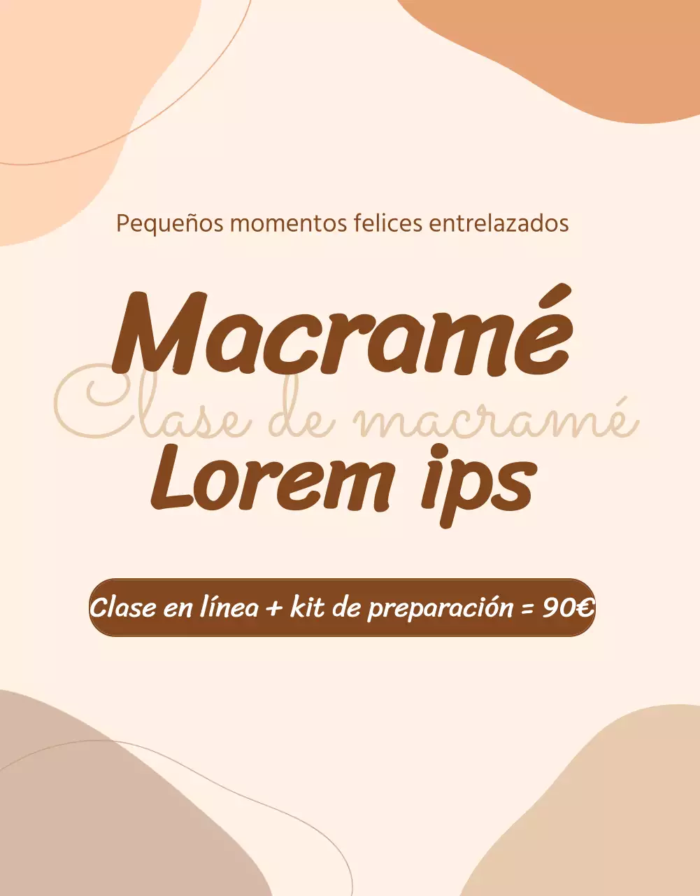 Información sobre una clase de manualidades que combina ilustraciones abstractas en beige y fotografía