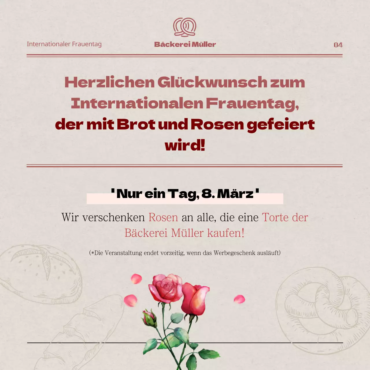 Zeitungskonzept in Beige und RotInternationale FrauentagskarteNews