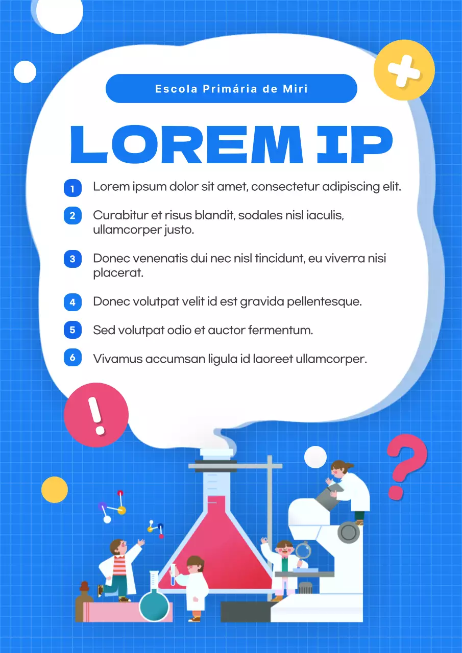 Ilustração de alta saturação a azul Laboratório de ciências escolar giro Conselhos de segurança para laboratórios