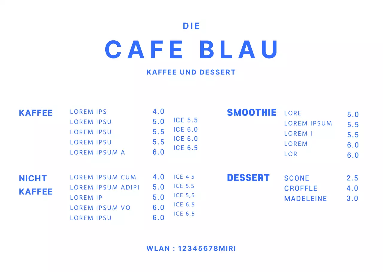 Einfache Café-Menü-Tafel in blau Acryl-Ständer für Café