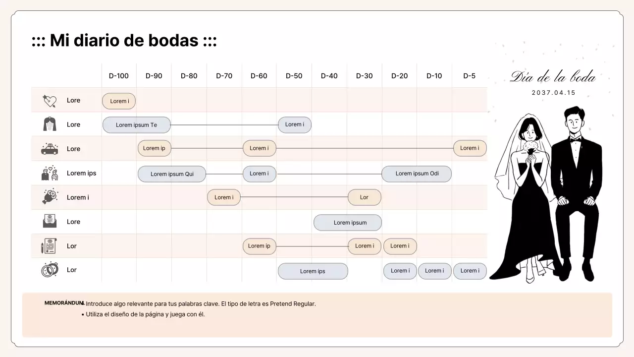 Organigrama de boda en colores beige y malva