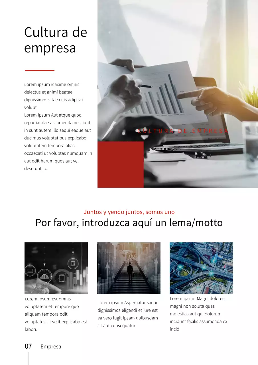 Modelo de documento vertical inspirado en un edificio urbano rojo y negro