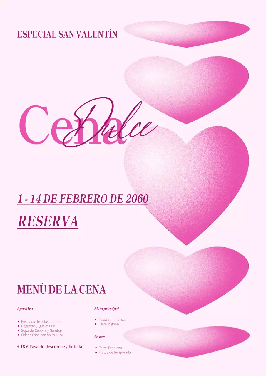Una promoción rosa y gráfica de restaurantes para San Valentín